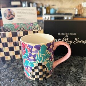 McKenzie-Childs Floral Check Mug - Pink Handle